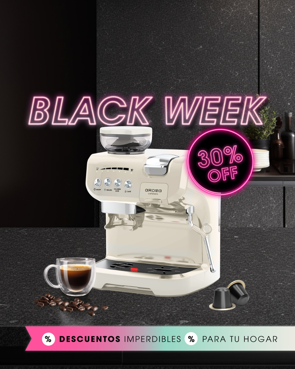 Máquina de café espresso semi profesional con sistema híbrido en colores beige, negro y rosado - CMB HÍBRIDA