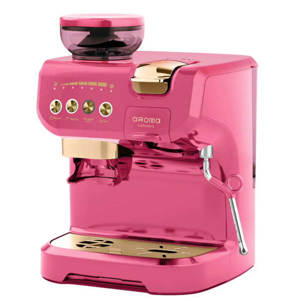 Máquina de café espresso semi profesional con sistema híbrido en colores beige, negro y rosado - CMB HÍBRIDA